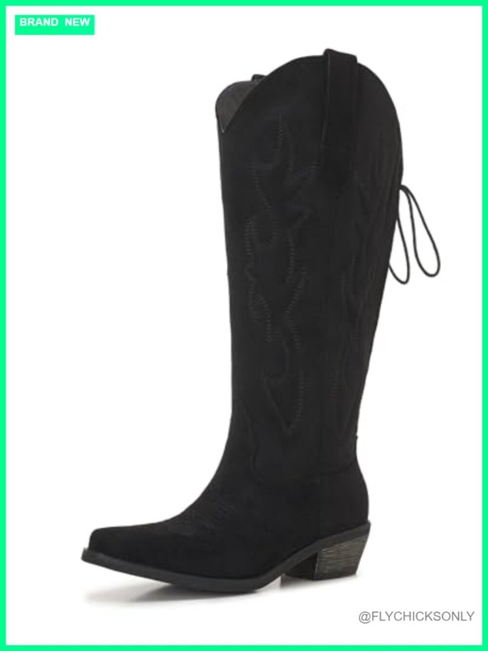 Suede Cowboy Boots Knee High Embroidered Pointed Toe Western Boots Adjustable